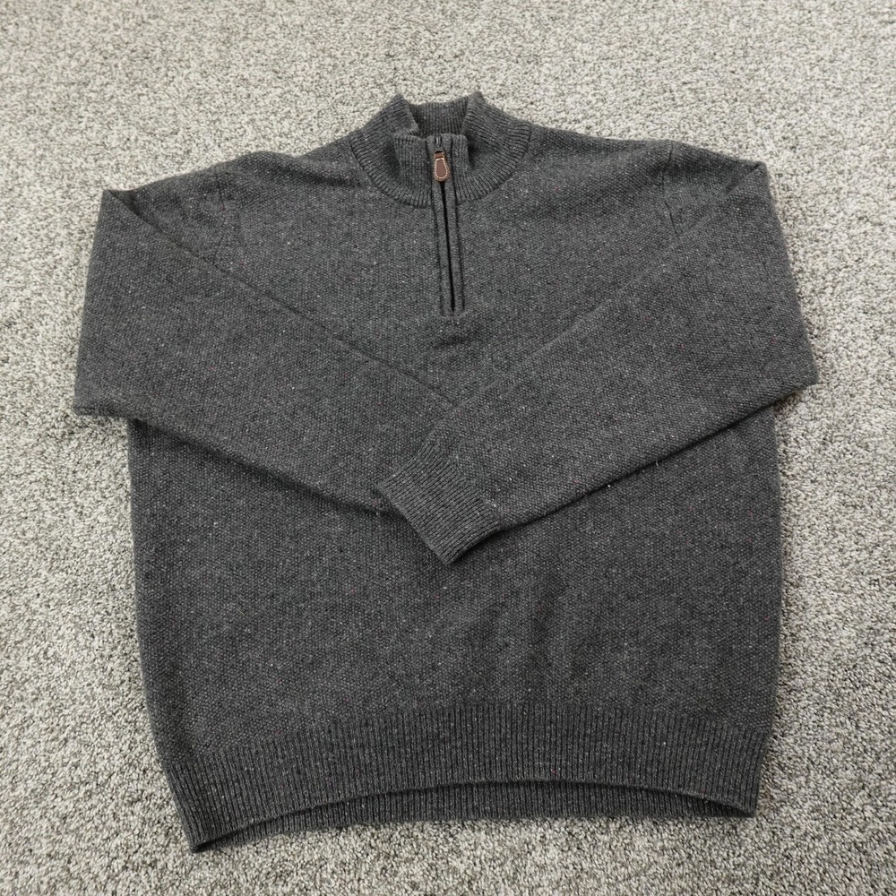 Jos A Bank Sweater Mens L Gray Ragg Donegal Flecked Lambswool Pullover 1/4 Zip